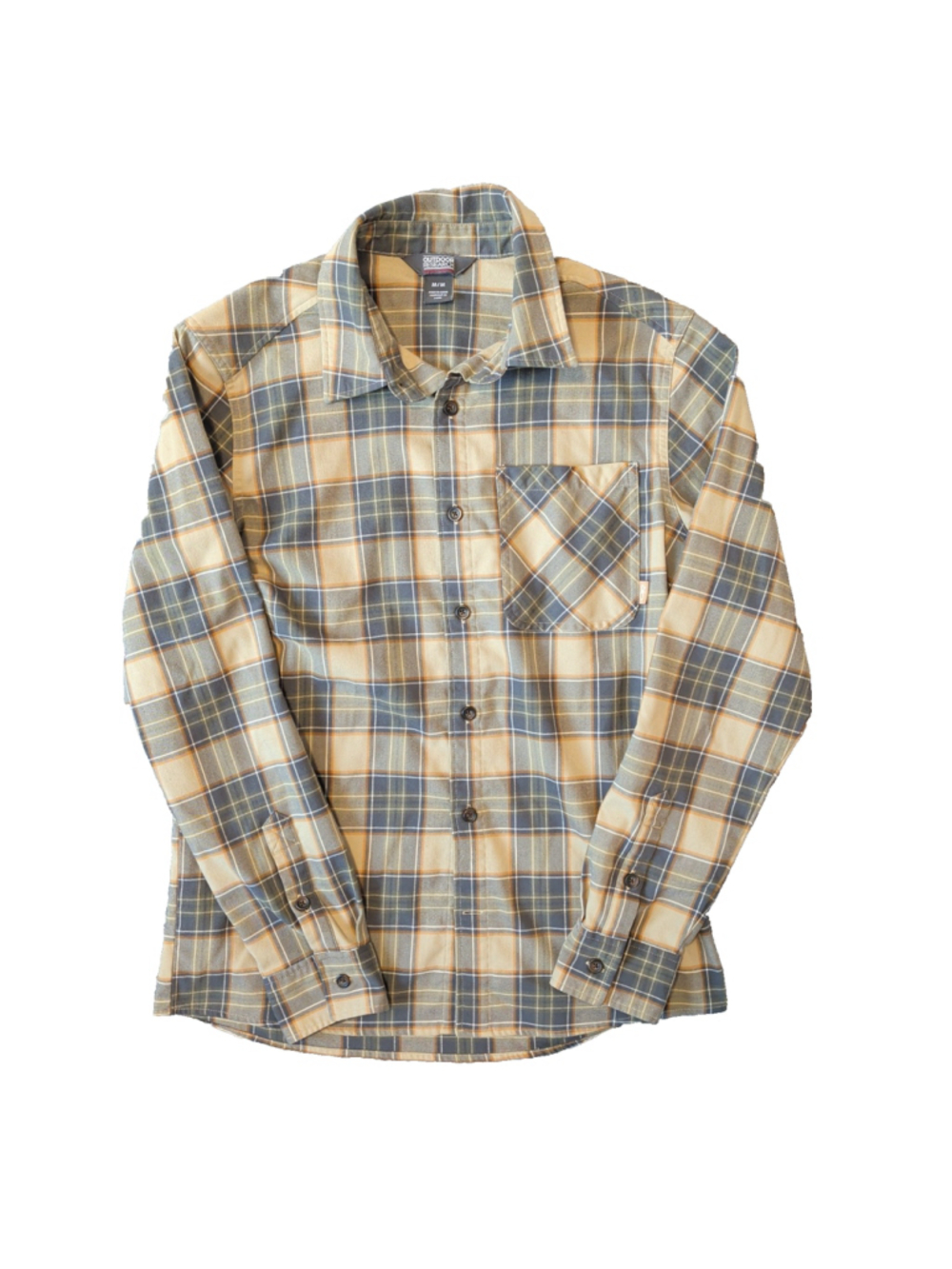 Outdoor Research Kulshan Flannel Button Up Shirt Mens Medium Tan Long Sleeve